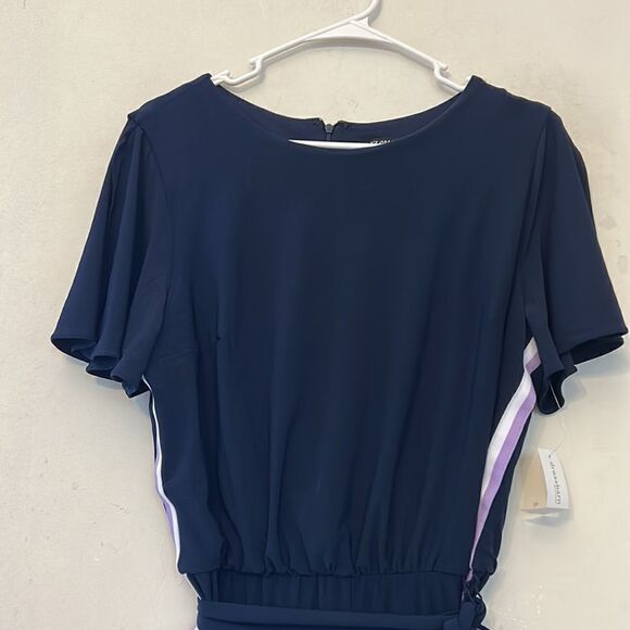 Roz & Ali navy jumpsuit with purple and white stripe and tie waist Size XL New - Picture 4 of 10